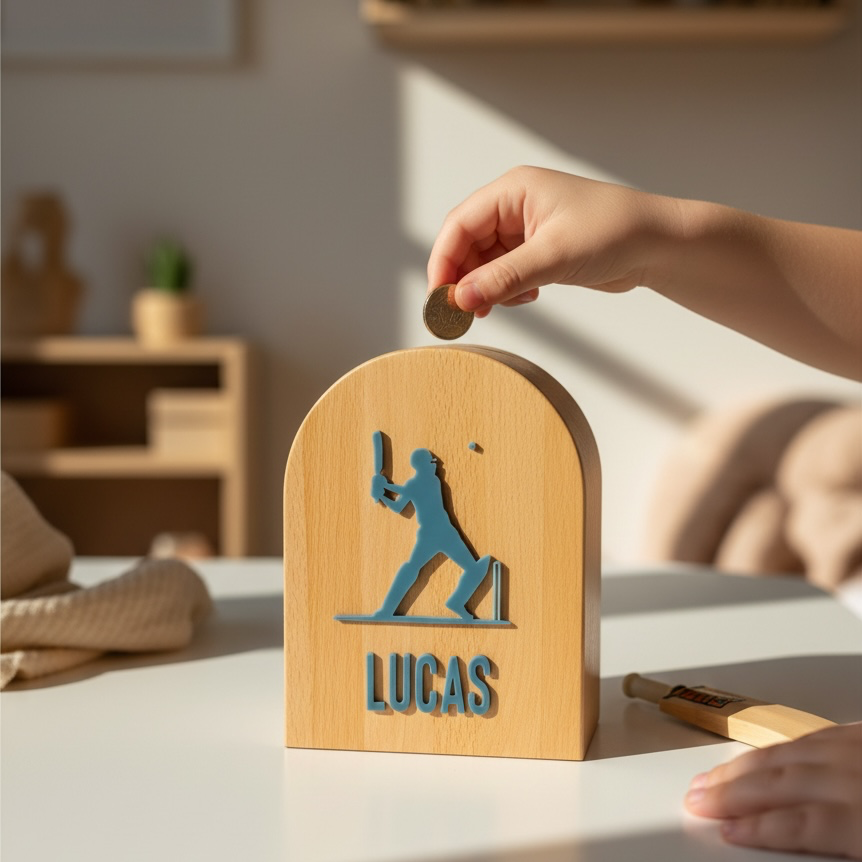 Acrylic Cricketer Personalised Arch Moneybox
