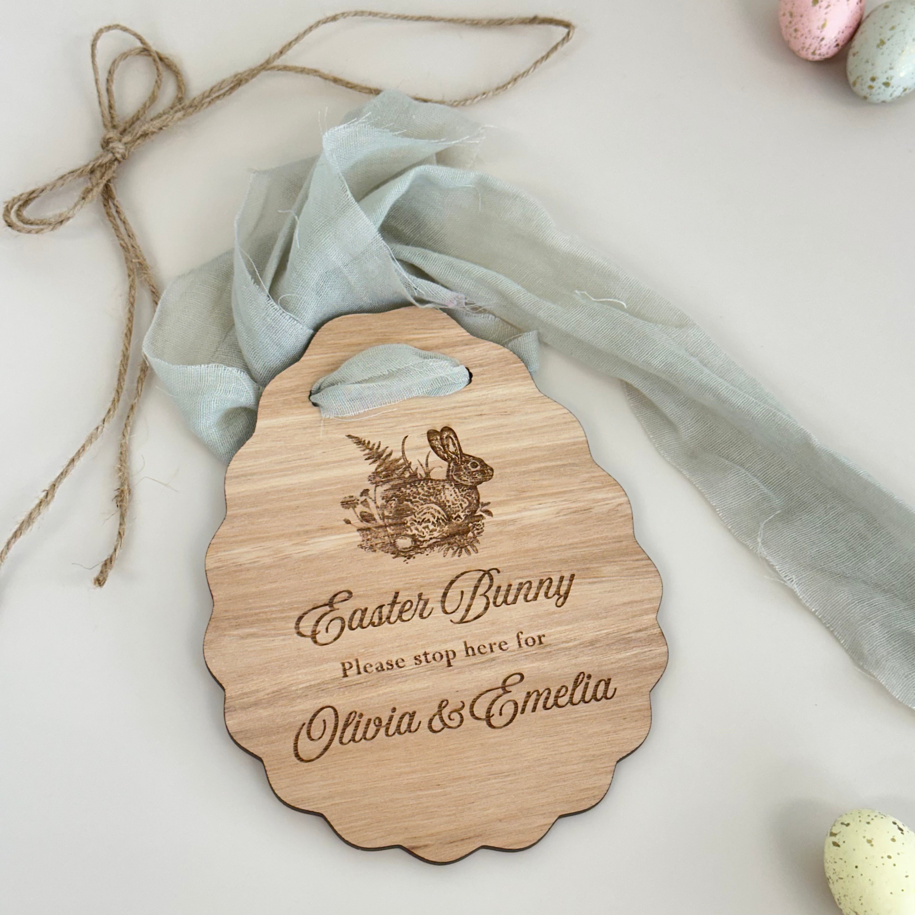 Vintage Timber Easter Egg "Please stop here" Sign