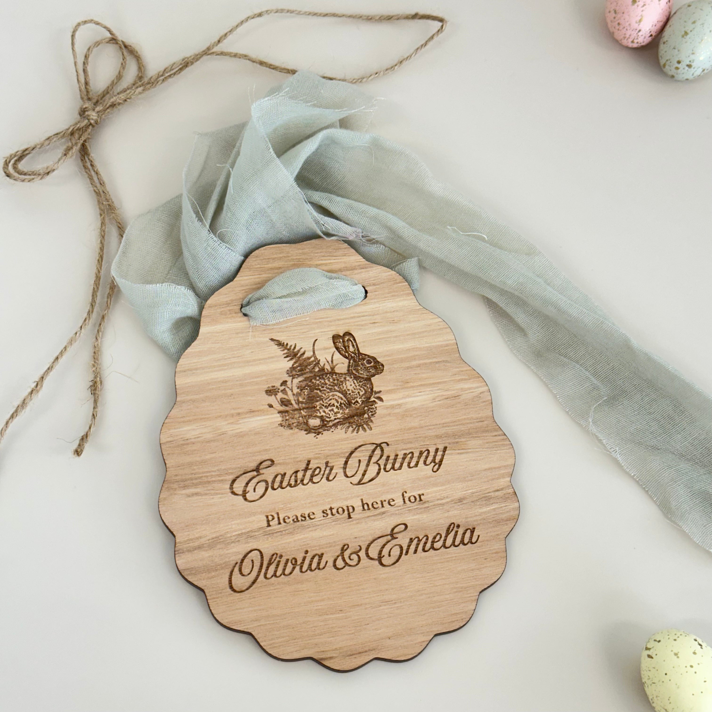 Vintage Timber Easter Egg "Please stop here" Sign