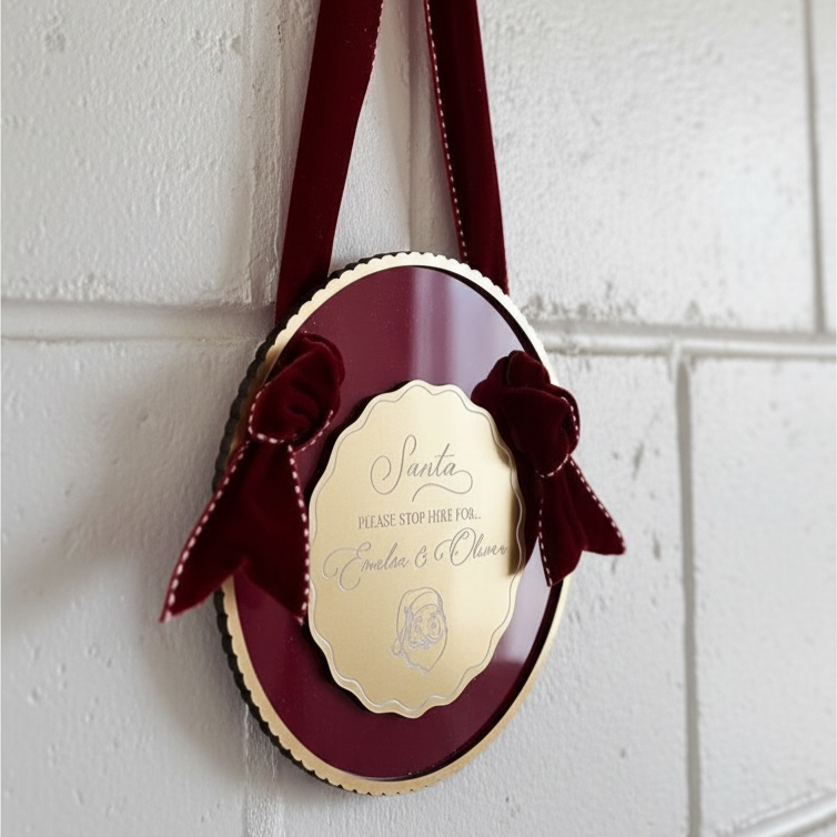 "Santa Please Stop Here" Round Hanging Plaque