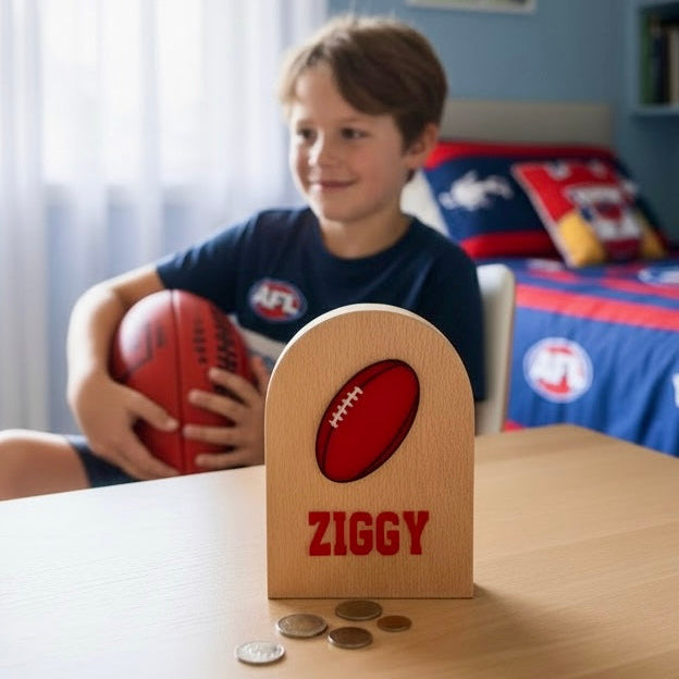 Acrylic Aussie Rules Football Personalised Arch Moneybox