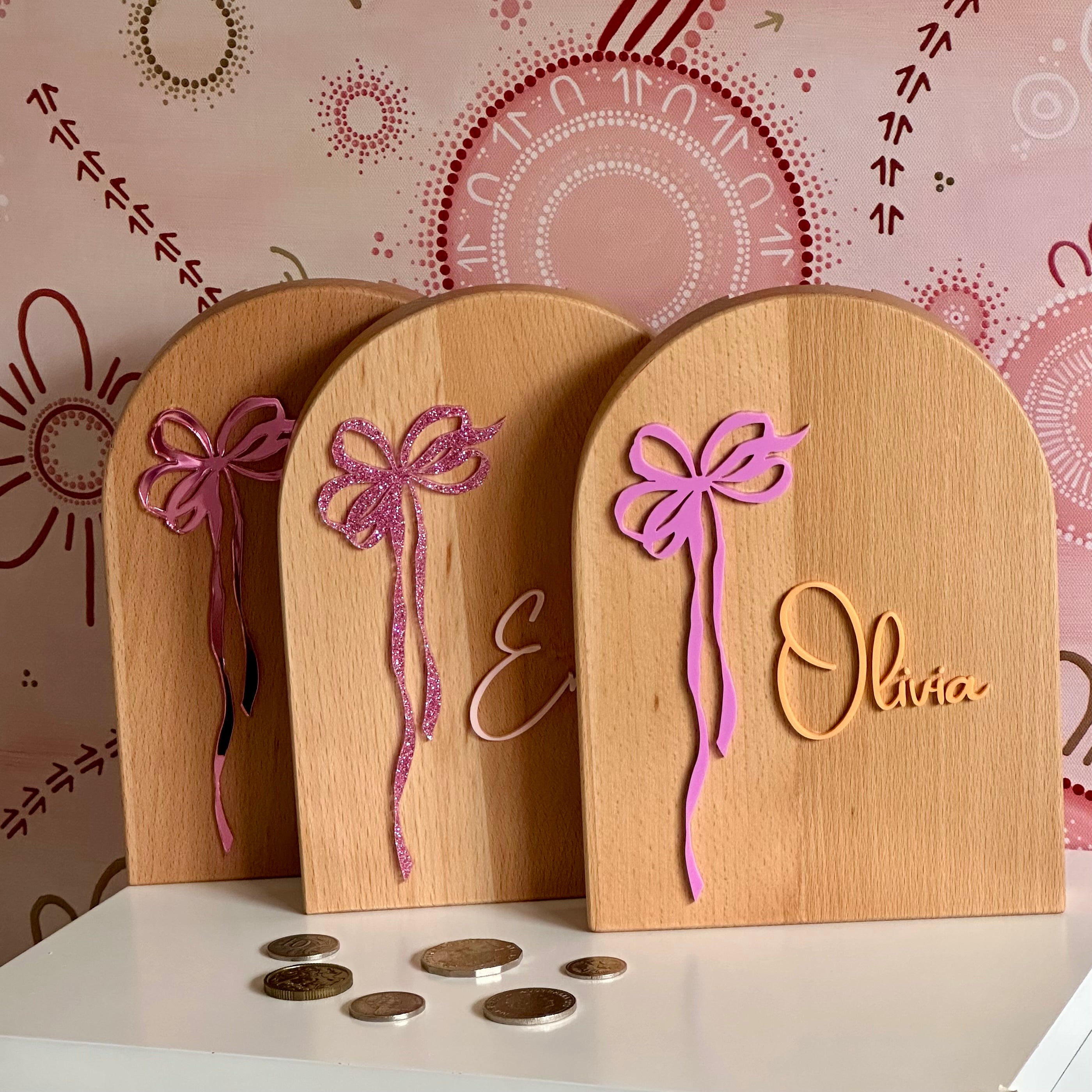 Acrylic Dainty Bow Personalised Arch Moneybox