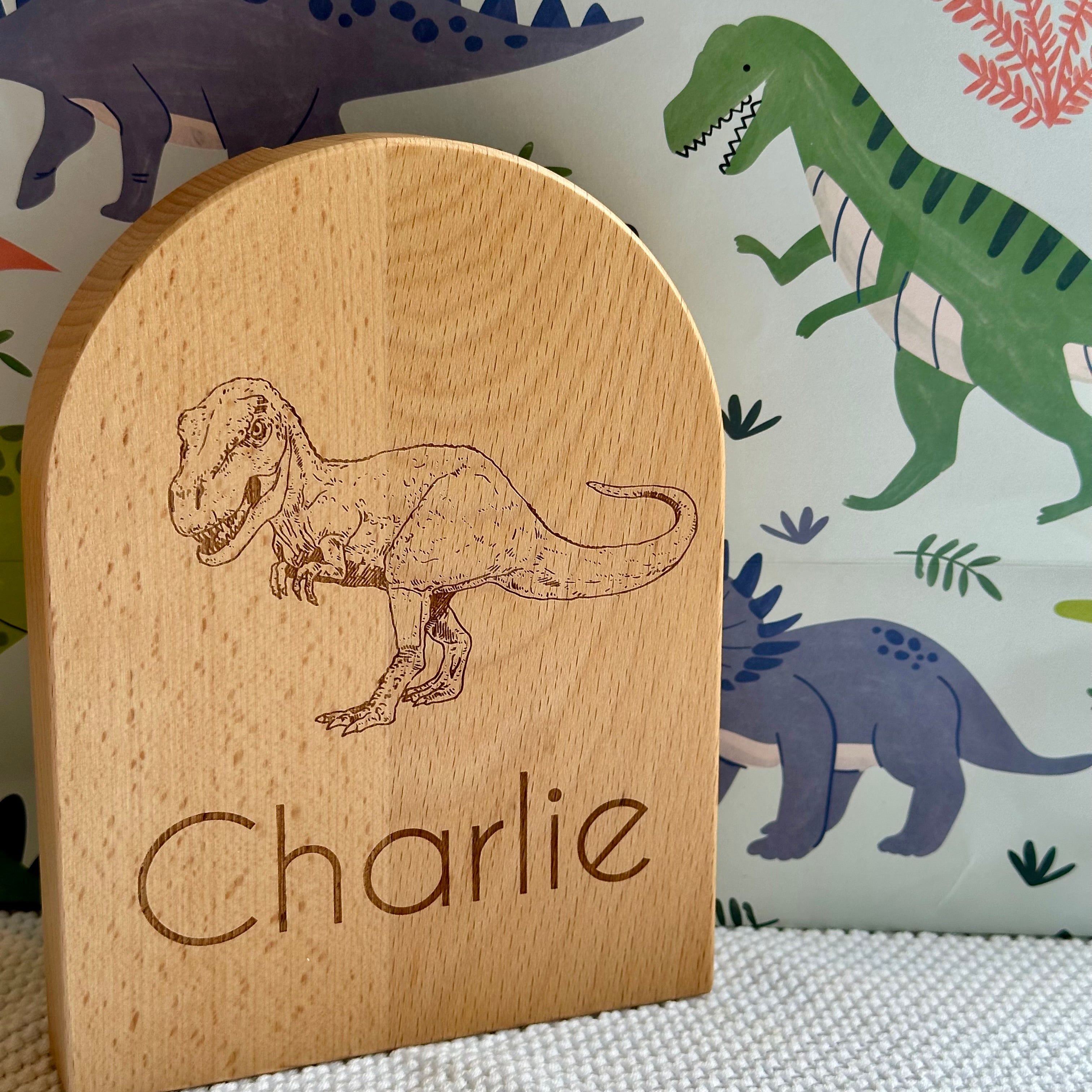 Engraved T-Rex Personalised Arch Moneybox