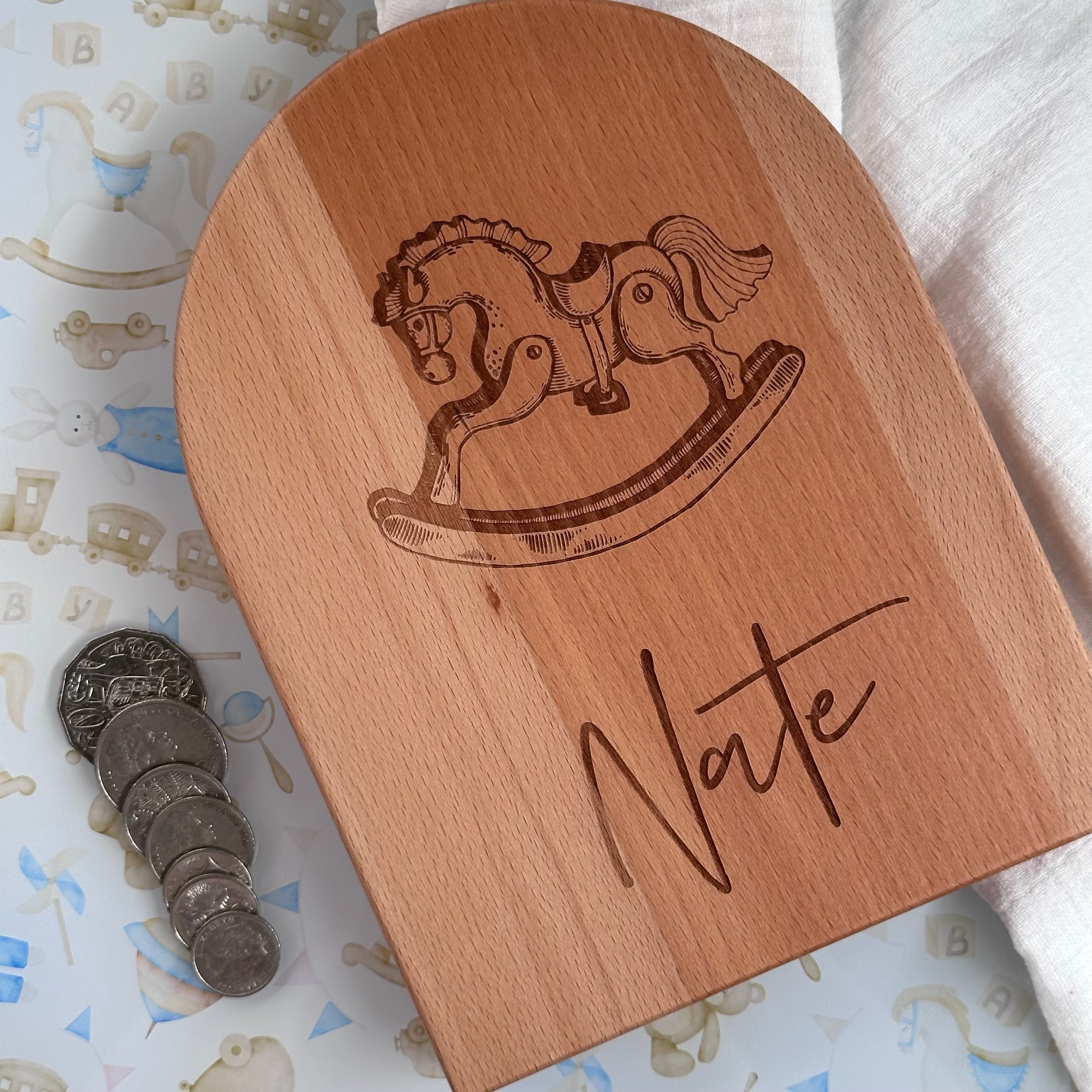 Engraved Vintage Rocking Horse Personalised Arch Moneybox