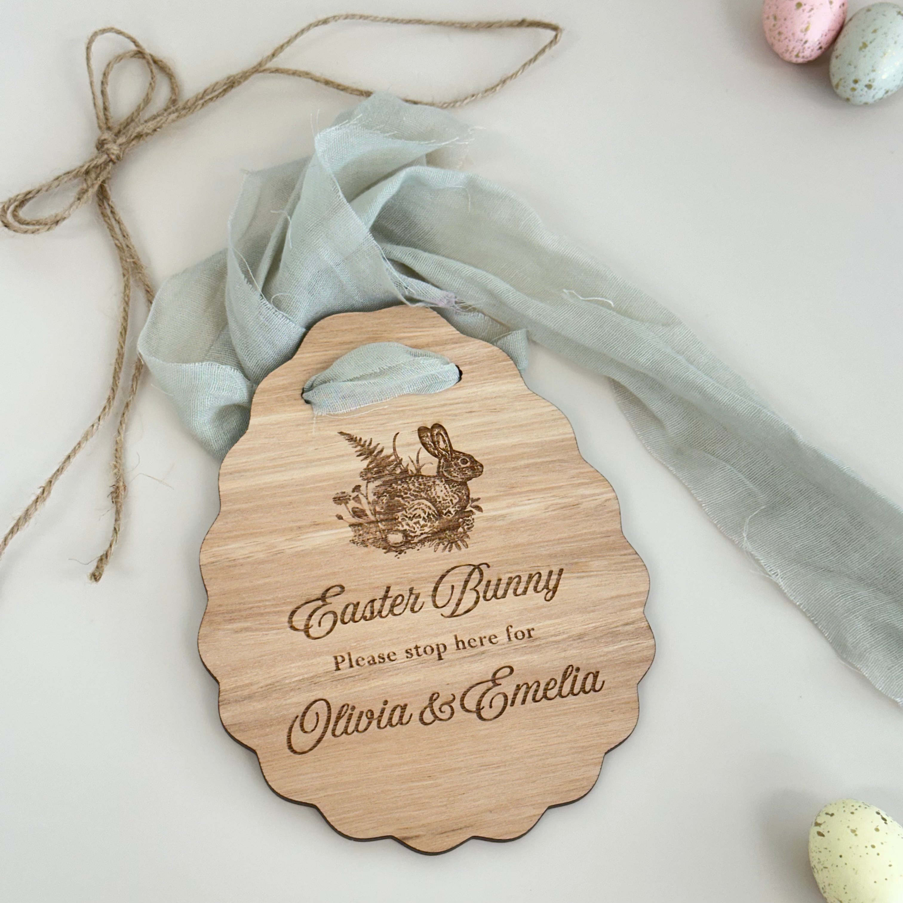 Vintage Timber Easter Egg "Please stop here" Sign