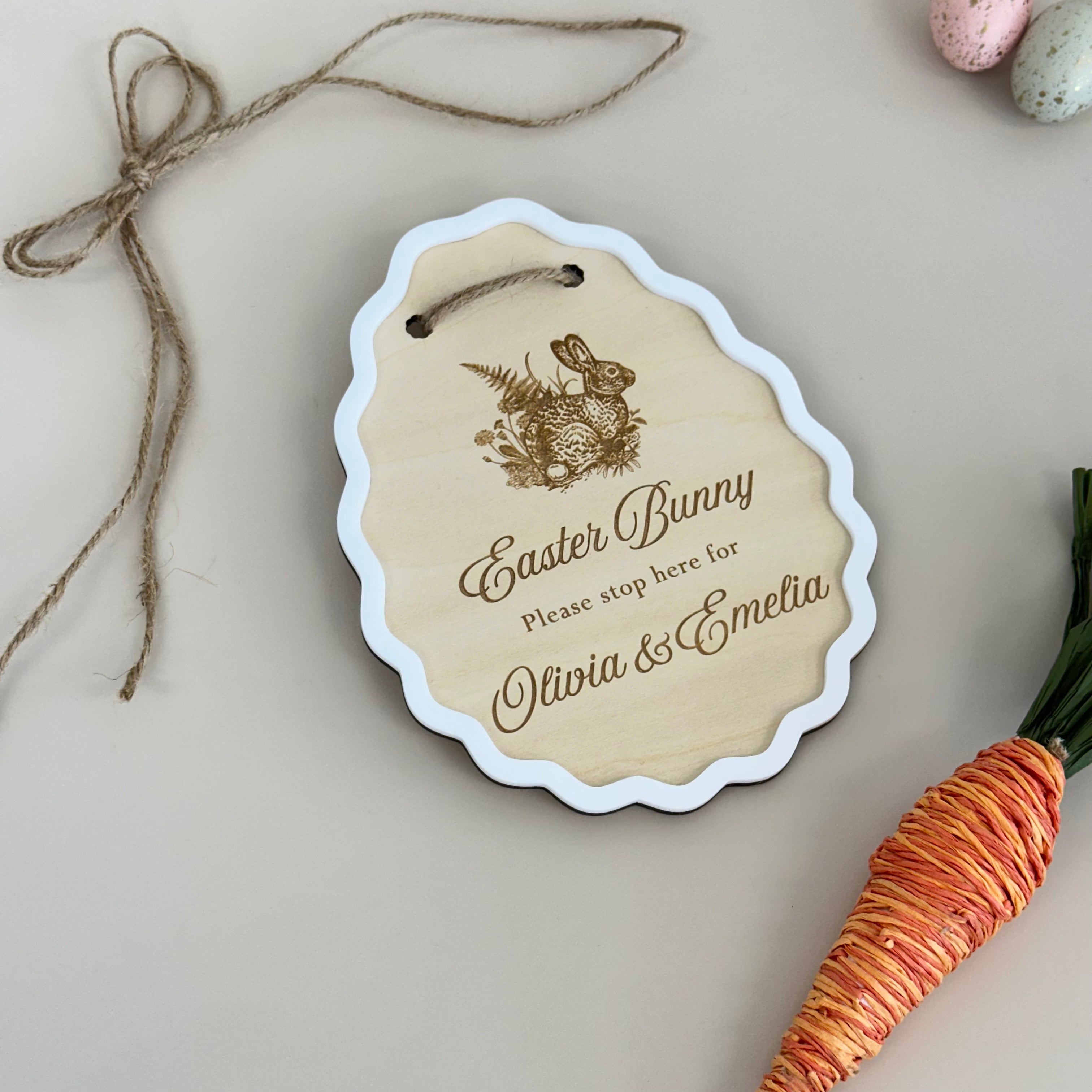 Timber/Acrylic Easter Egg "Please stop here" Sign