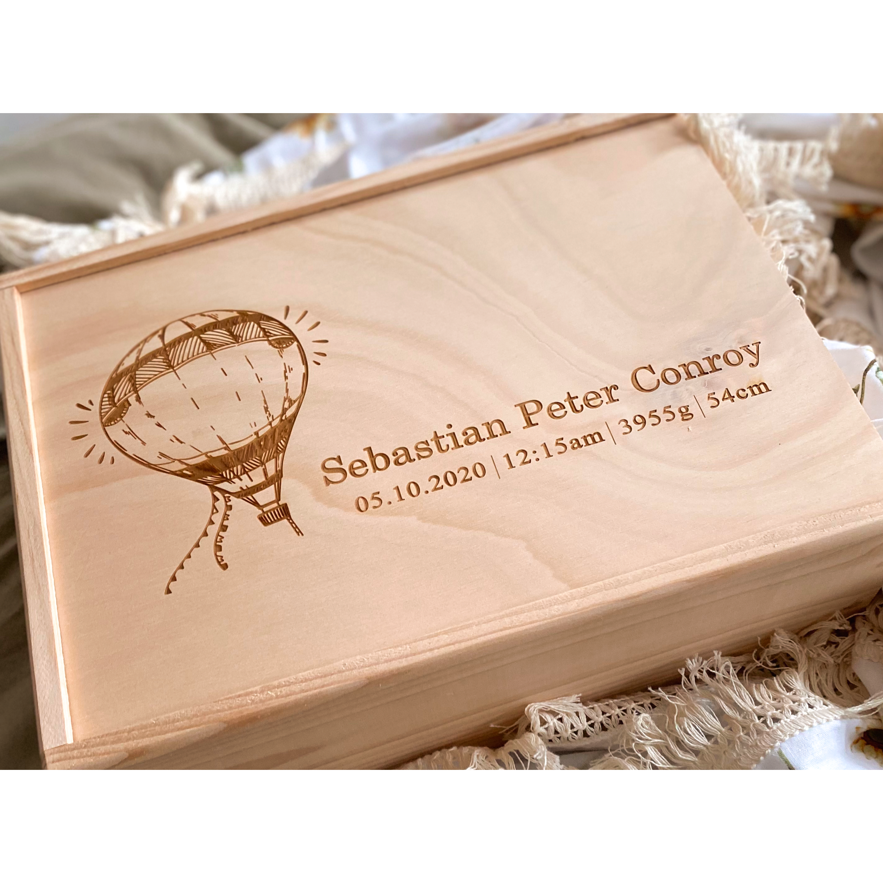 Vintage Hot Air Balloon Design Slide Lid Keepsake Memory Box