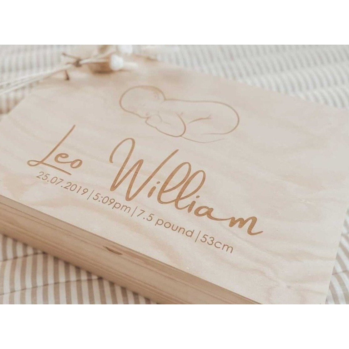 Casey Baby Outline Design Large Keepsake Memory Box With Hinge Lid