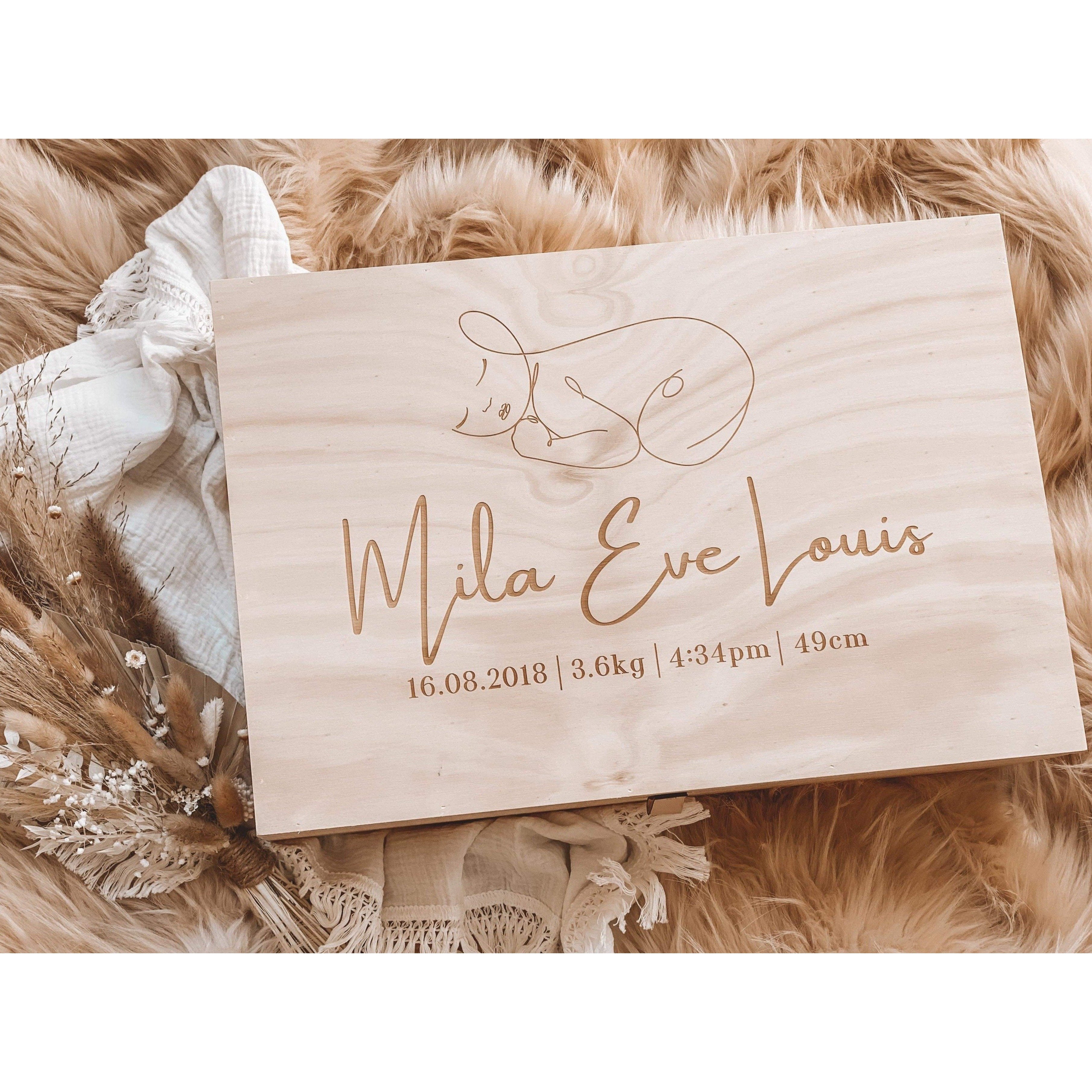 Mila Baby Outline Design Large Keepsake Memory Box With Hinge Lid